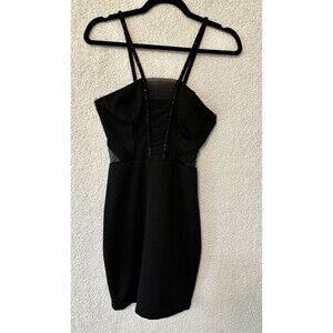 Sassy Stretchy Bodycon Strappy Little Black Dress Size PP Mesh Side Panel Detail